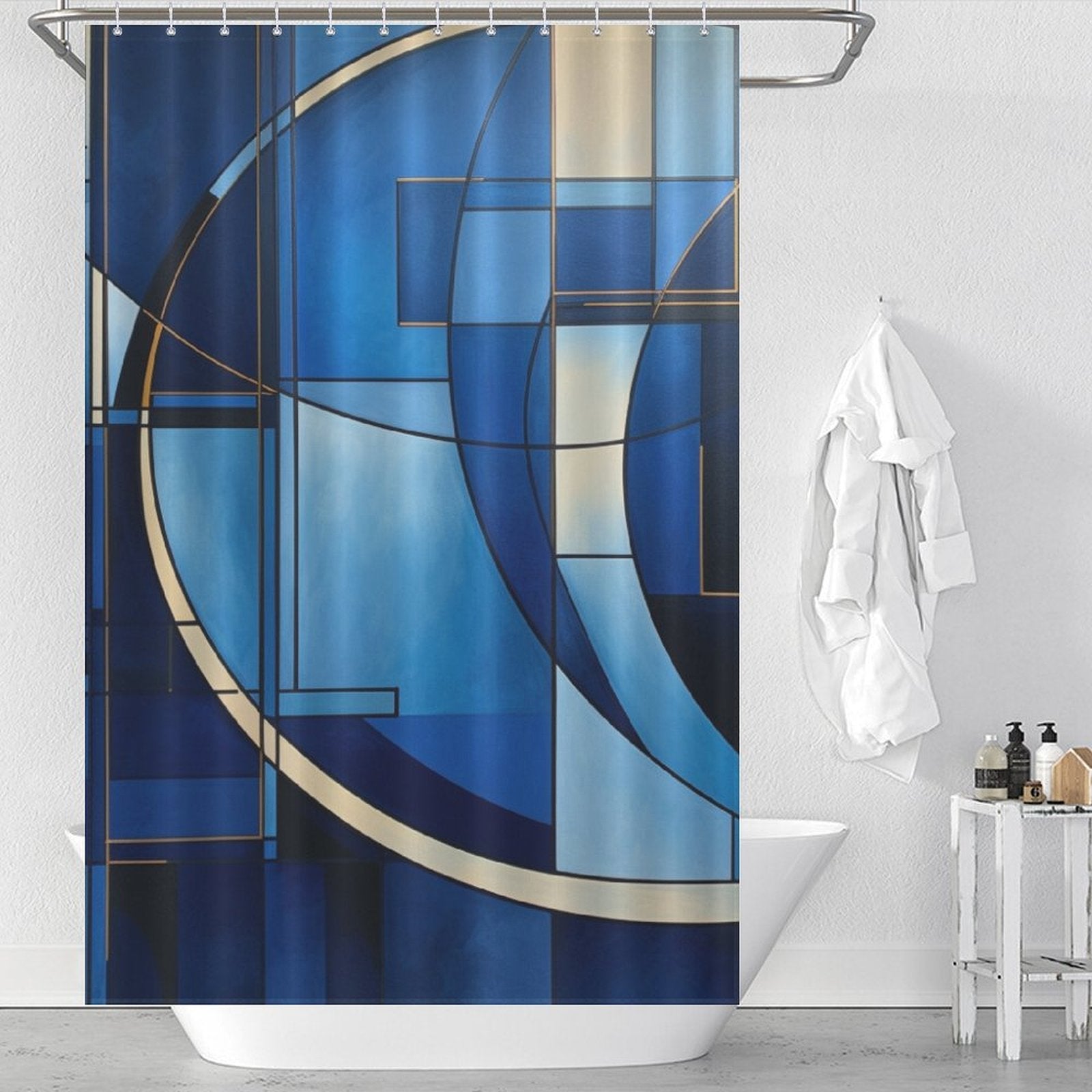 Modern Blue Geometric Shower Curtain