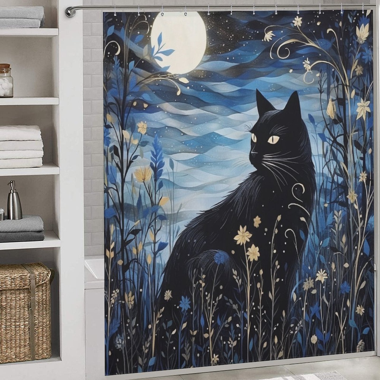 MoonlitBotanicals Cat Shower Curtain