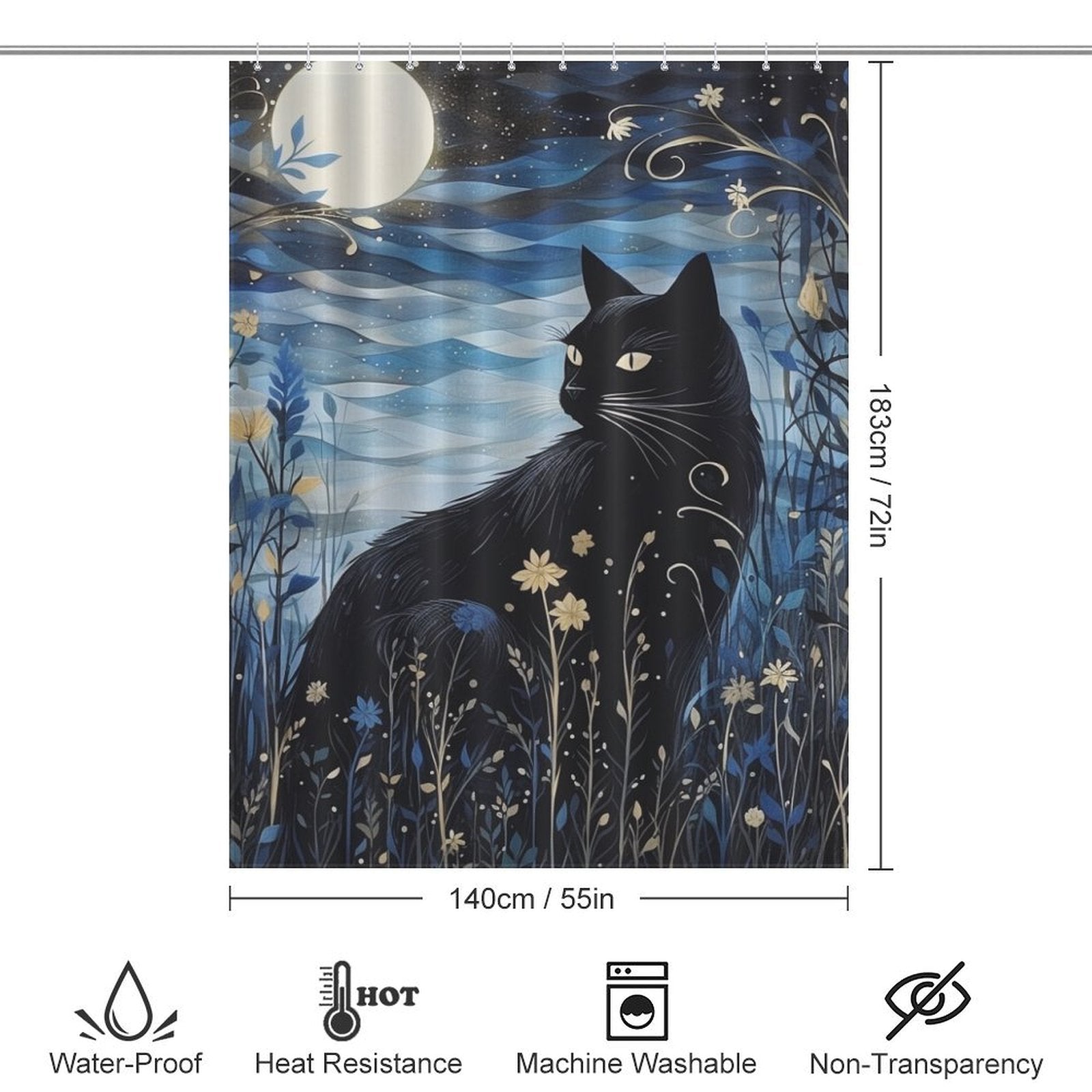 MoonlitBotanicals Cat Shower Curtain