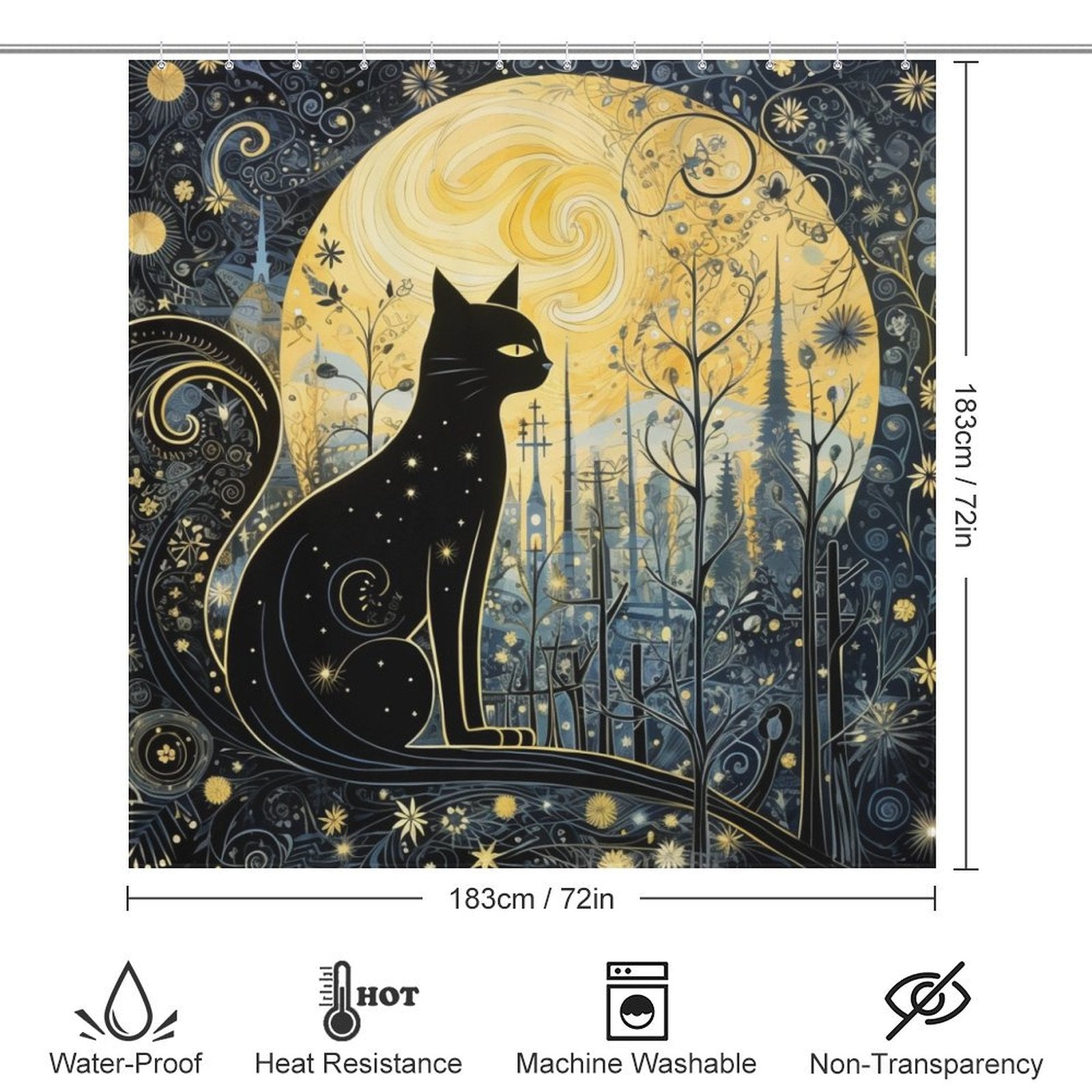 MoonlitFelineTales Cat Shower Curtain