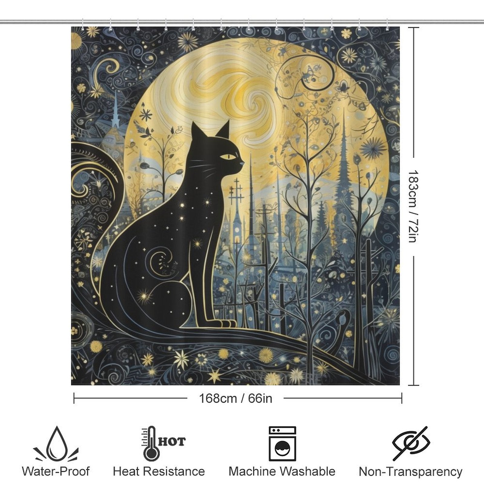 MoonlitFelineTales Cat Shower Curtain