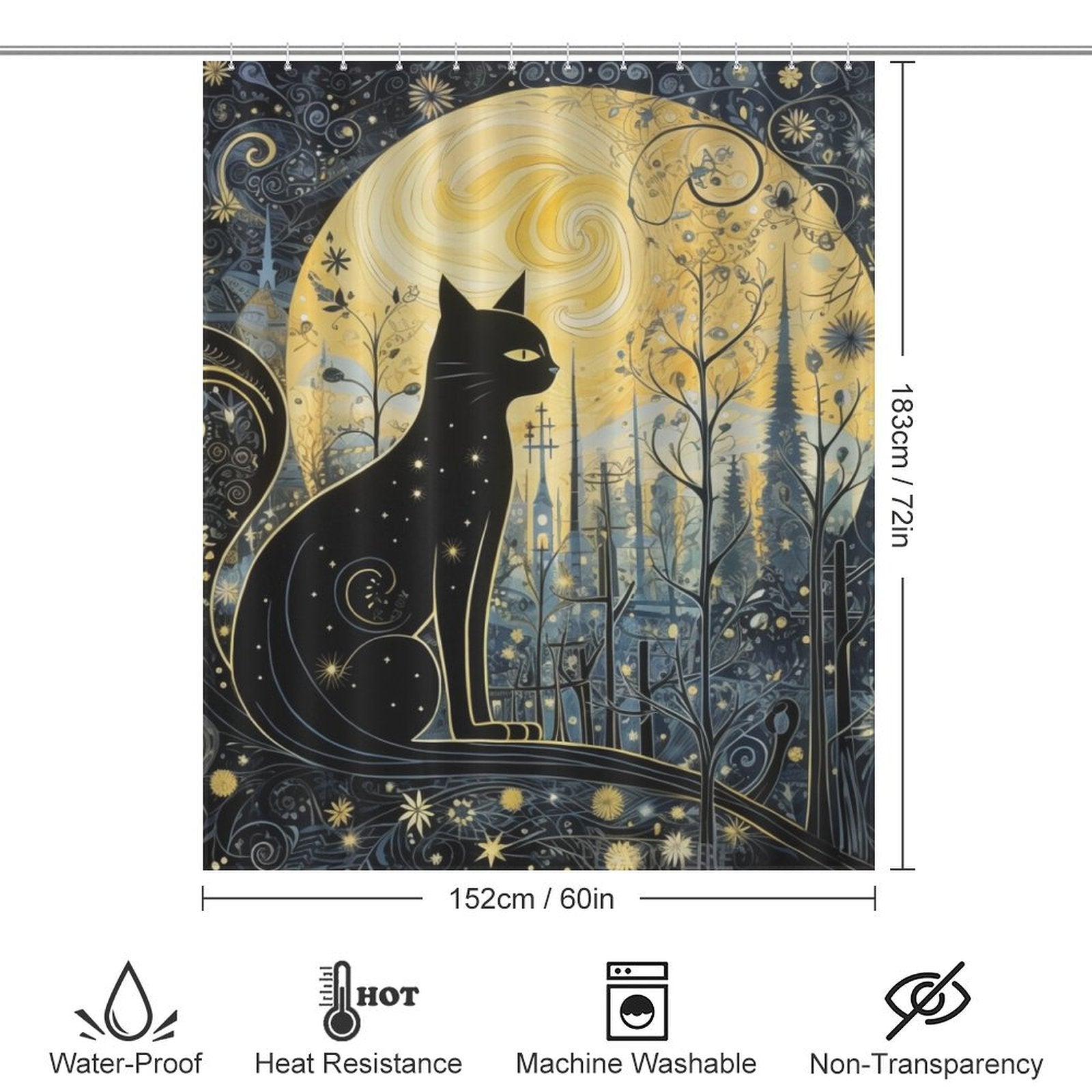 MoonlitFelineTales Cat Shower Curtain