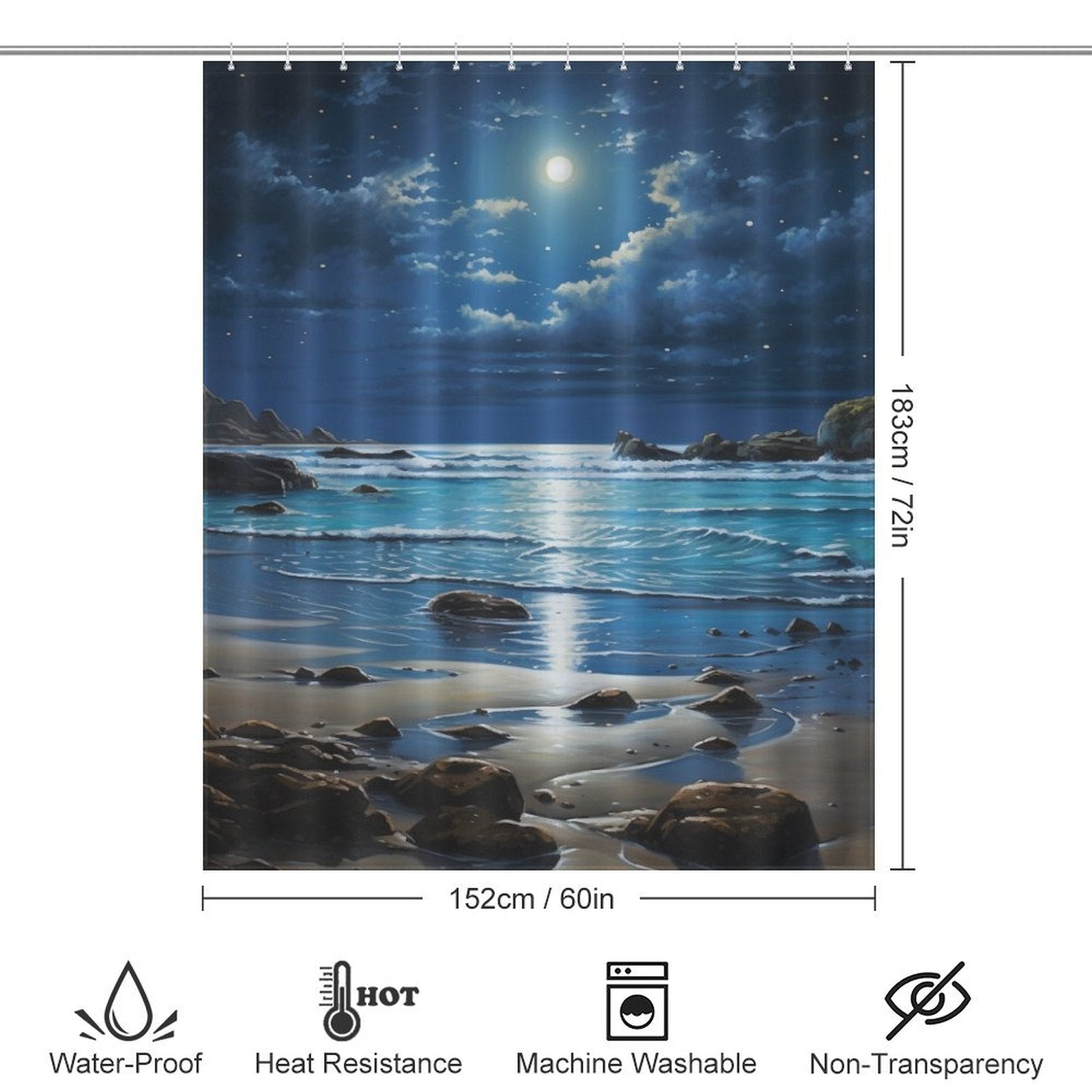Moonlit Beach Shower Curtain Marine Life