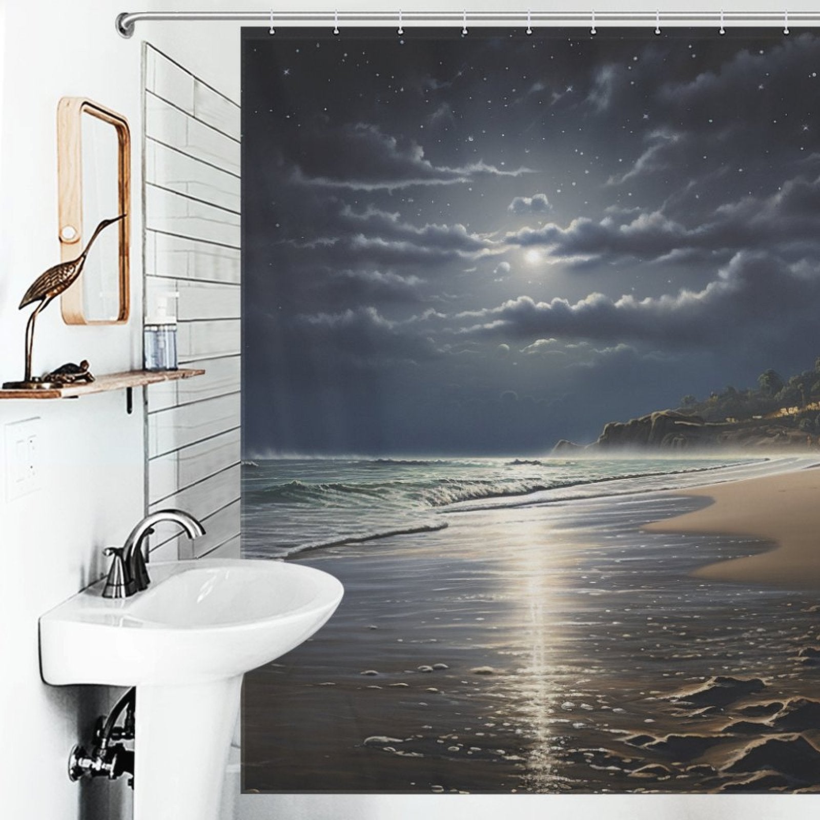 Moonlit Beach Shower Curtain Nautical Dream