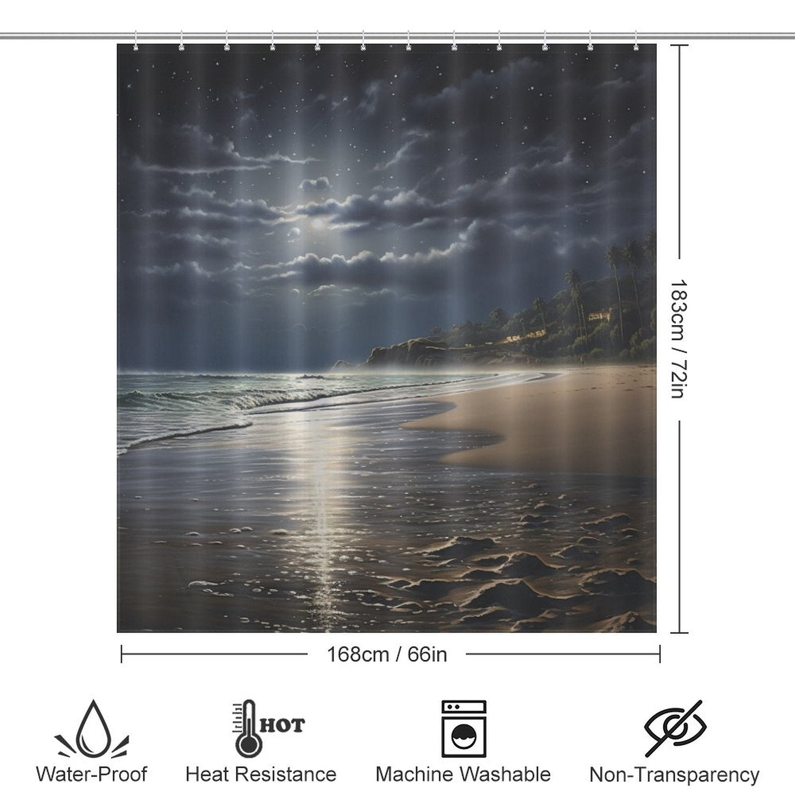 Moonlit Beach Shower Curtain Nautical Dream