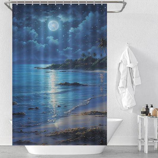 Moonlit Beach Shower Curtain Sunset Beauty