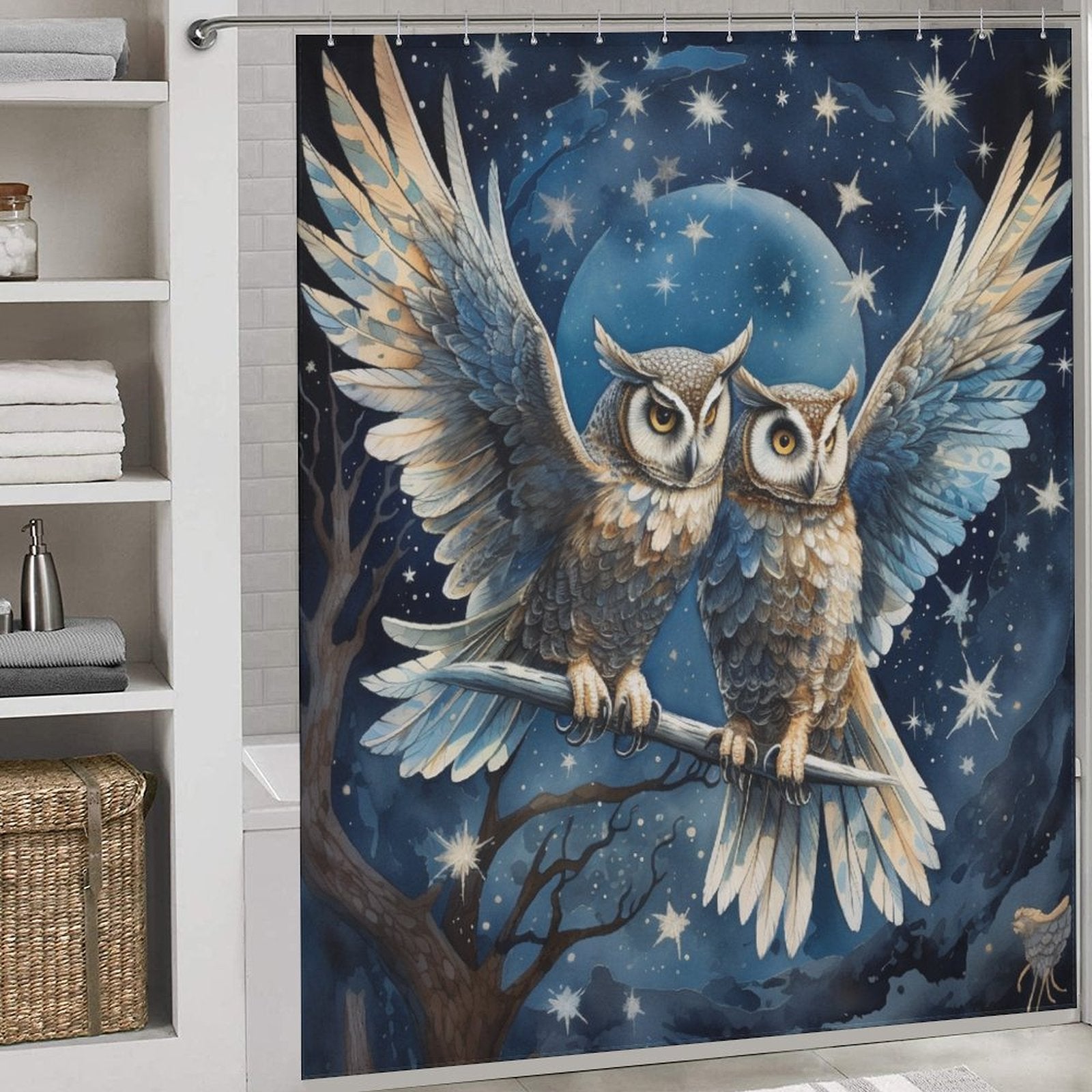 Moonlit Night Owl Shower Curtain