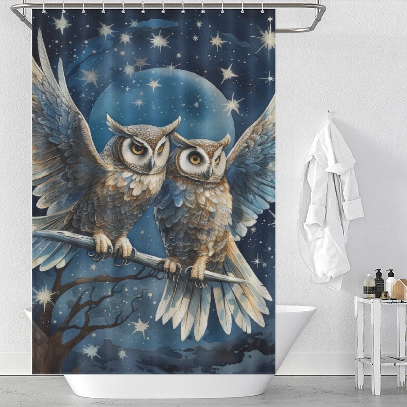 Moonlit Night Owl Shower Curtain