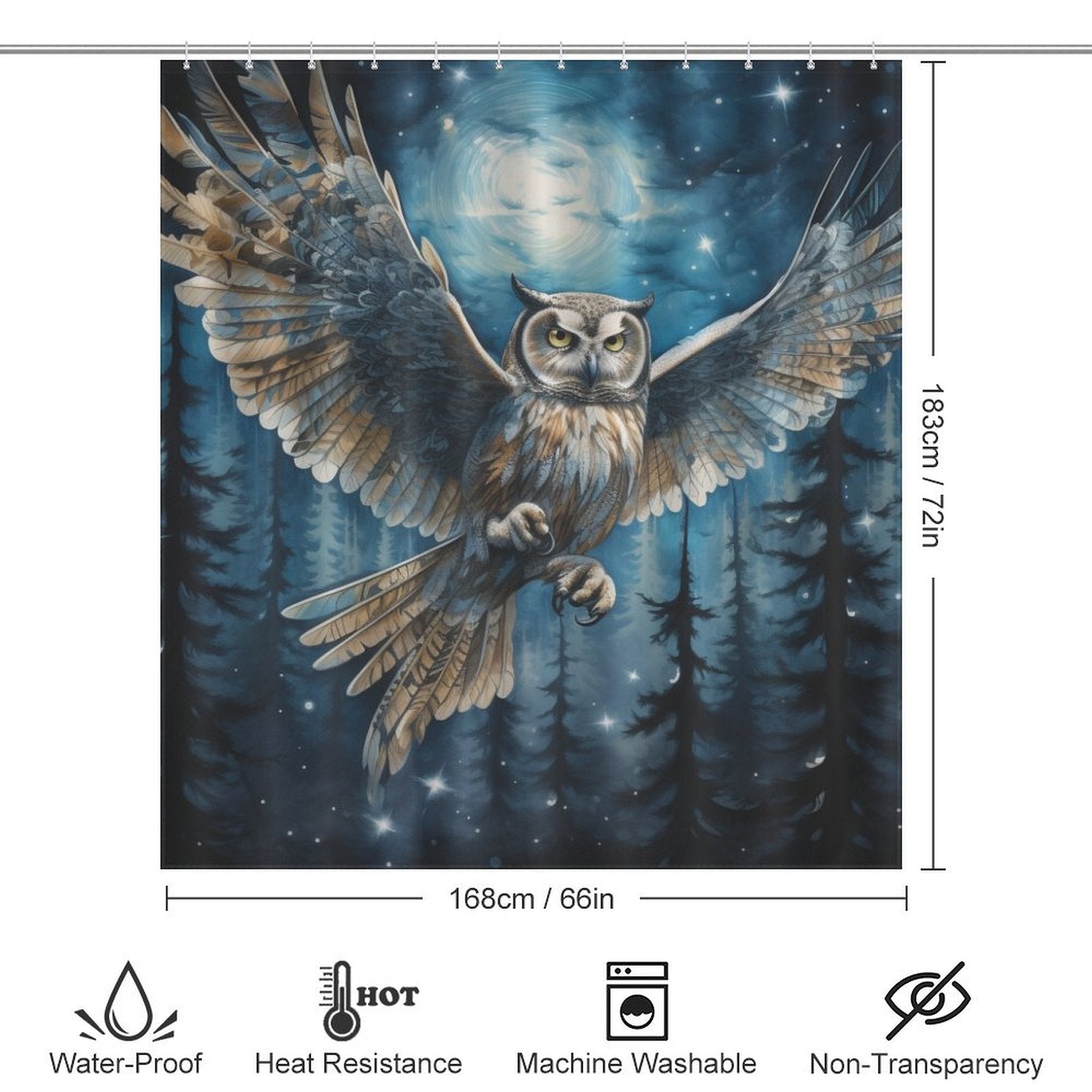 Moonlit Night Vibrant Owl Shower Curtain
