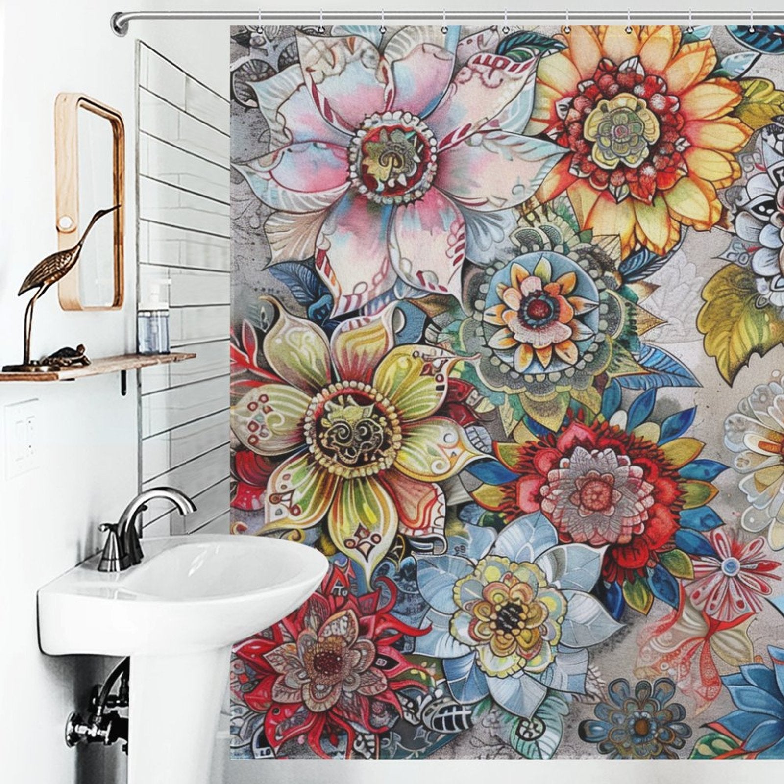 Multicolored Floral Boho Shower Curtain