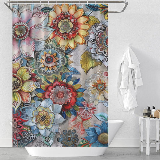 Multicolored Floral Boho Shower Curtain