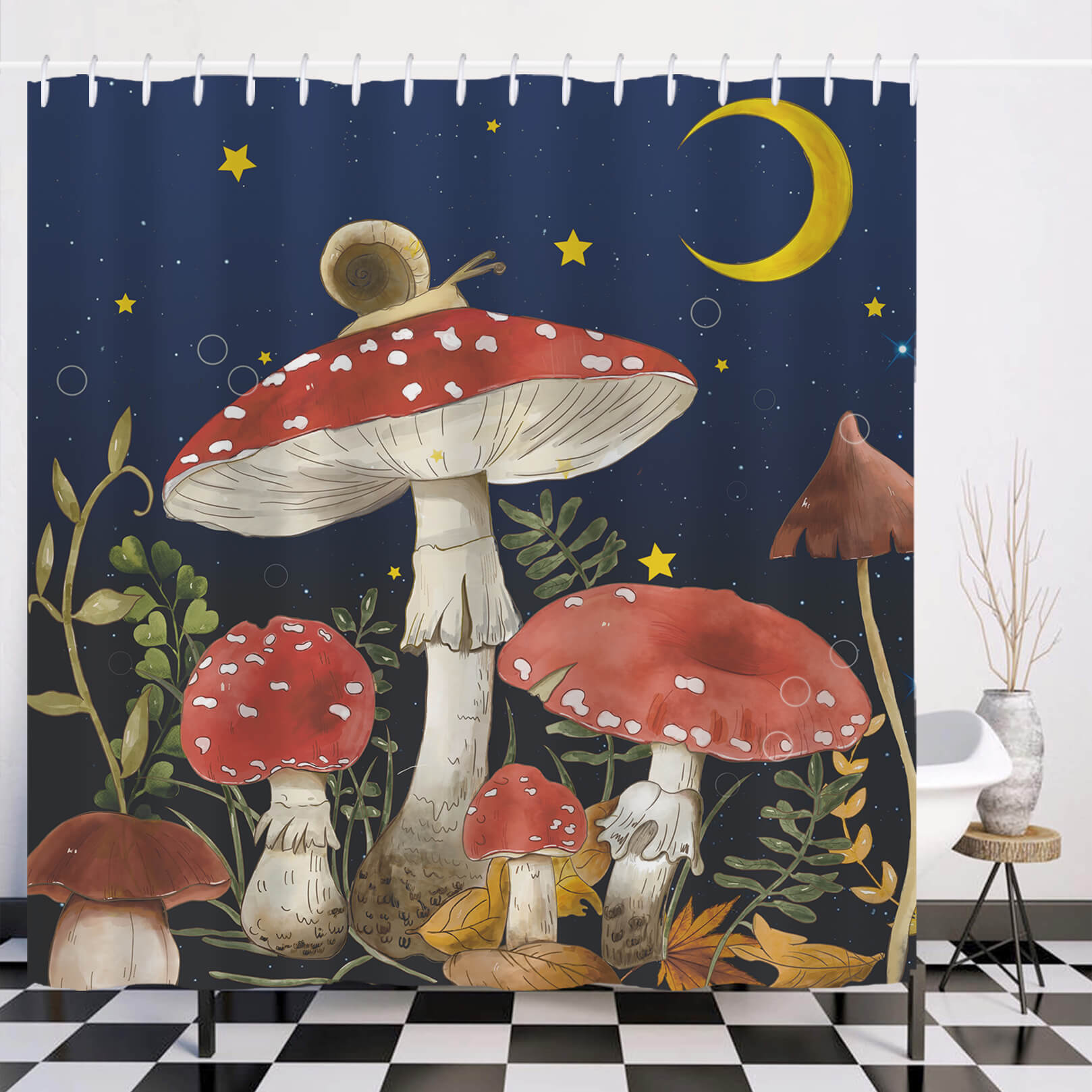 Botanical Mushroom Shower Curtain-Cotton Cat by Cotton Cat for whimsical bathroom decor.