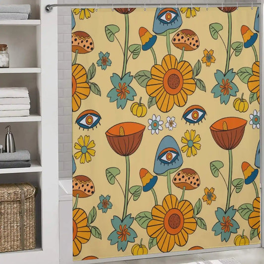 Transform your bathroom into a captivating scene with the Mushroom Eye Flowers Shower Curtain by Cotton Cat. This unique bathroom decor features an intriguing combination of flowers and eyes, adding an element of mystery to your space. Perfect for horror.