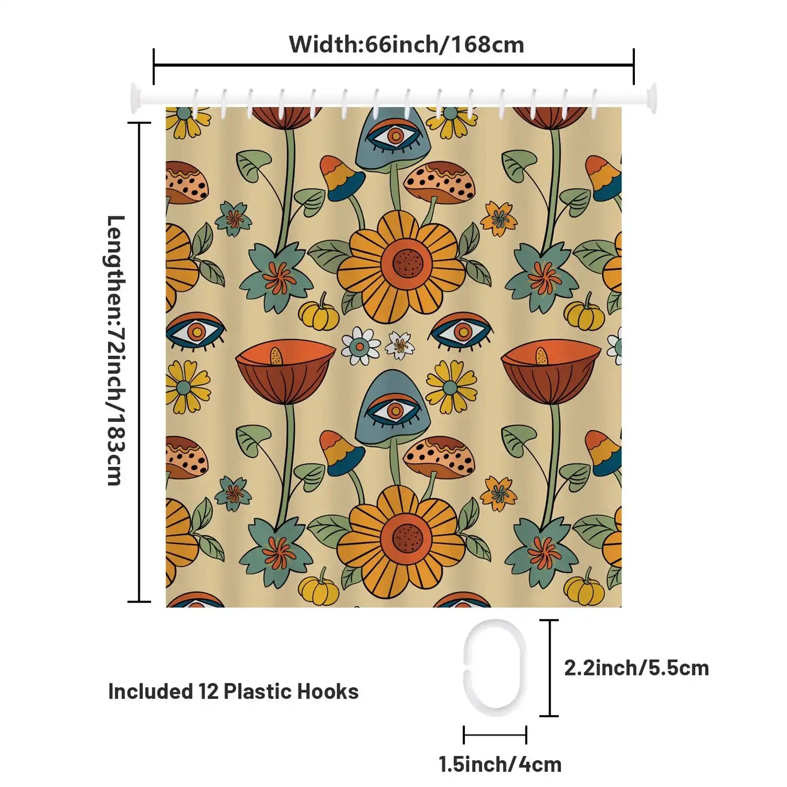 A Mushroom Eye Flowers Shower Curtain by Cotton Cat, featuring an intricate flower pattern, perfect for adding a touch of elegance to your bathroom decor.