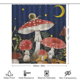 Create a whimsical ambiance in your bathroom with an enchanting Botanical Mushroom Shower Curtain-Cotton Cat featuring a captivating moon and stars design. Elevate your bathroom decor with this unique accessory inspired by the enchanted forest, from the Cotton Cat brand.