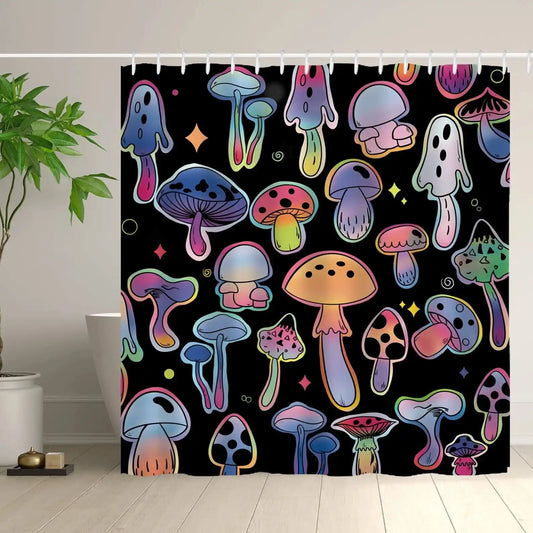Transform your bathroom into a mystical forest with our vibrant mushroom shower curtain