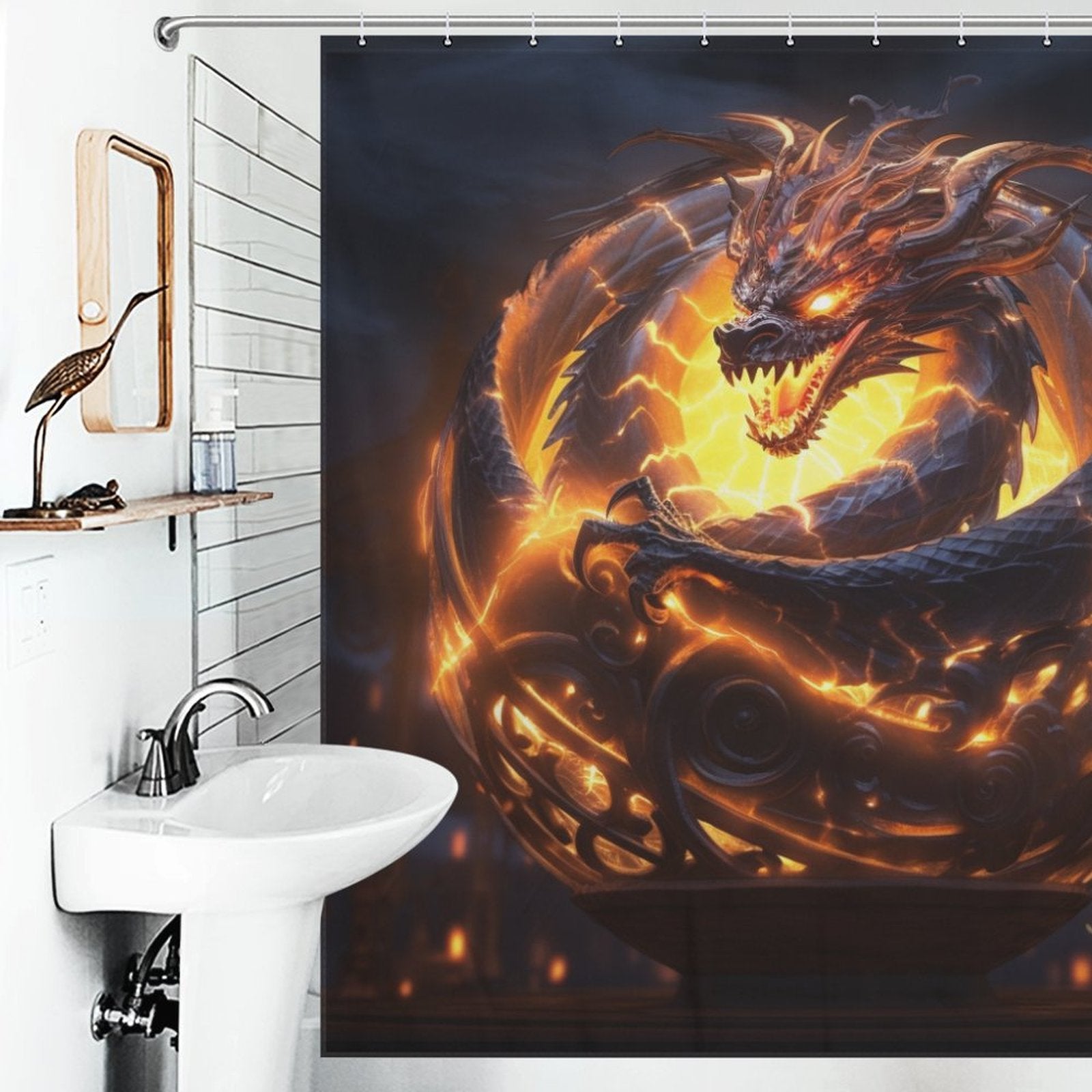 Mythical Fire Dragon Shower Curtain