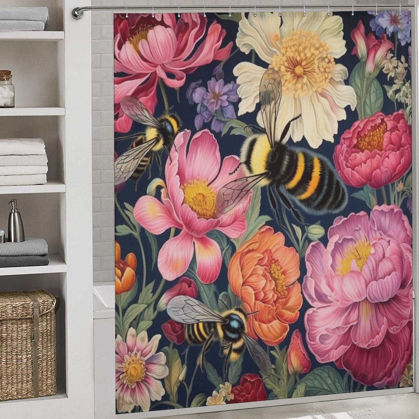 Nature-inspired Bumble Bee Shower Curtain