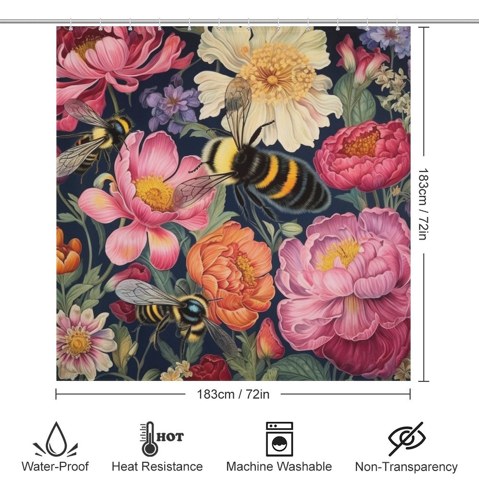 Nature-inspired Bumble Bee Shower Curtain