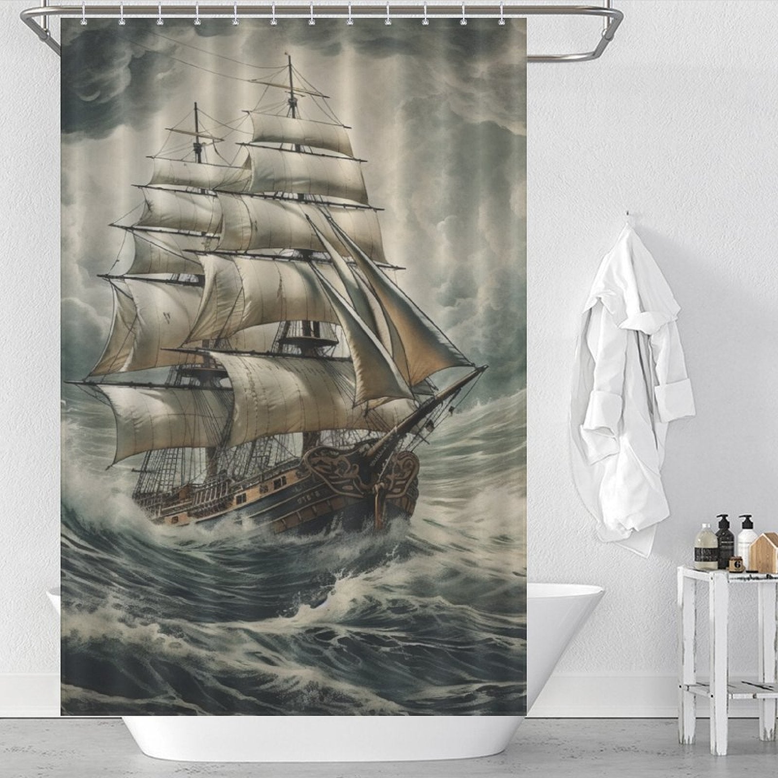 Nautical Exploration Ship Shower Curtain