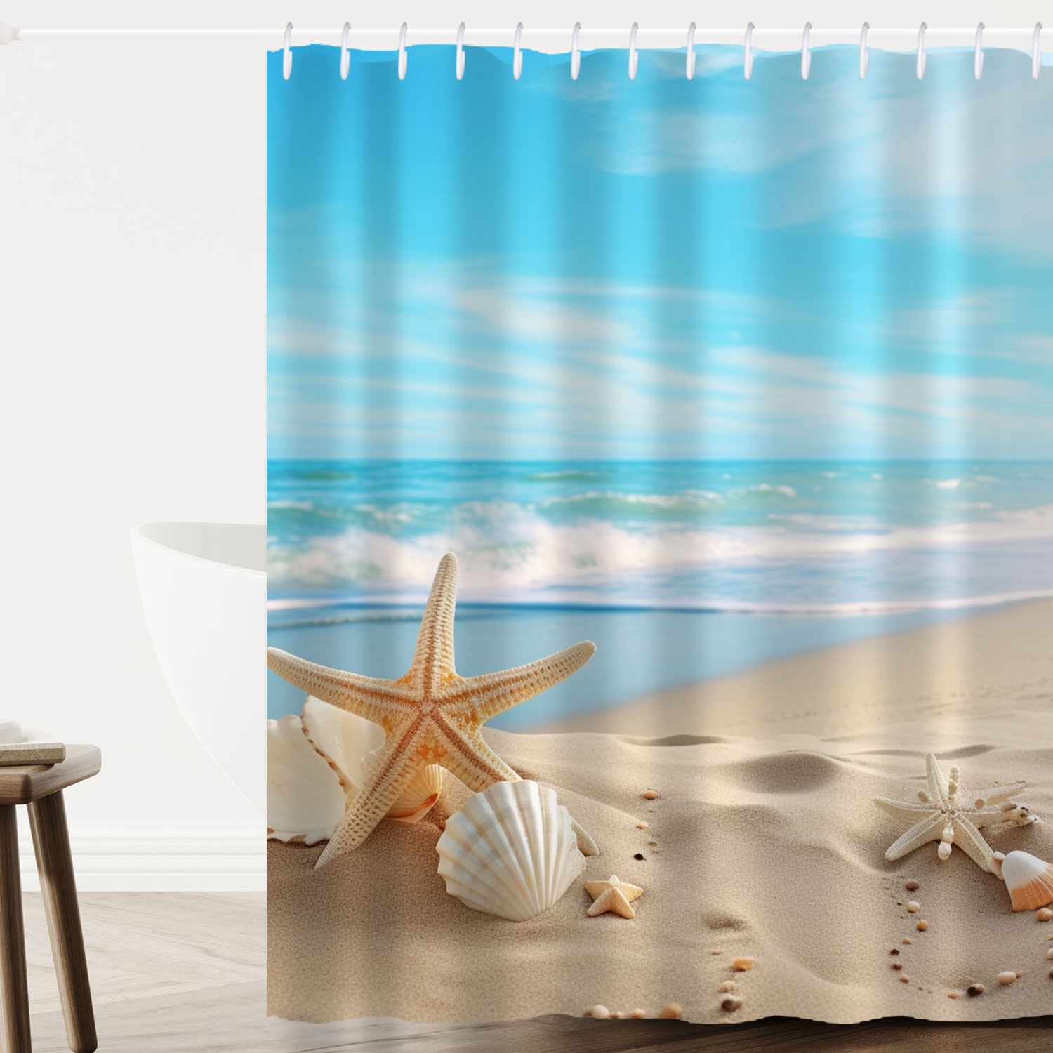 Transform your bathroom into a coastal oasis with the Cotton Cat Ocean Beach Starfish Seashell Shower Curtain. Featuring a beautiful collection of starfish and shells, this shower curtain is the perfect addition to your.