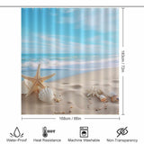 A coastal oasis-themed Ocean Beach Starfish Seashell Shower Curtain-Cottoncat, by Cotton Cat, featuring sea shells and starfish, evoking the serene beauty of the ocean.