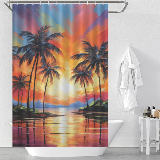 Palm trees Beach Shower Curtain Seashell Elegance