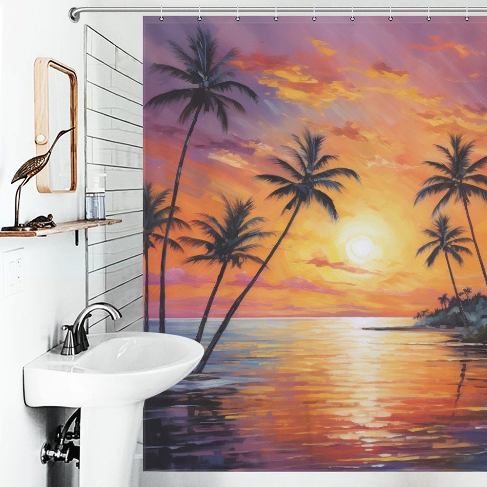 Palm trees  Beach Shower Curtain Shoreline Peace