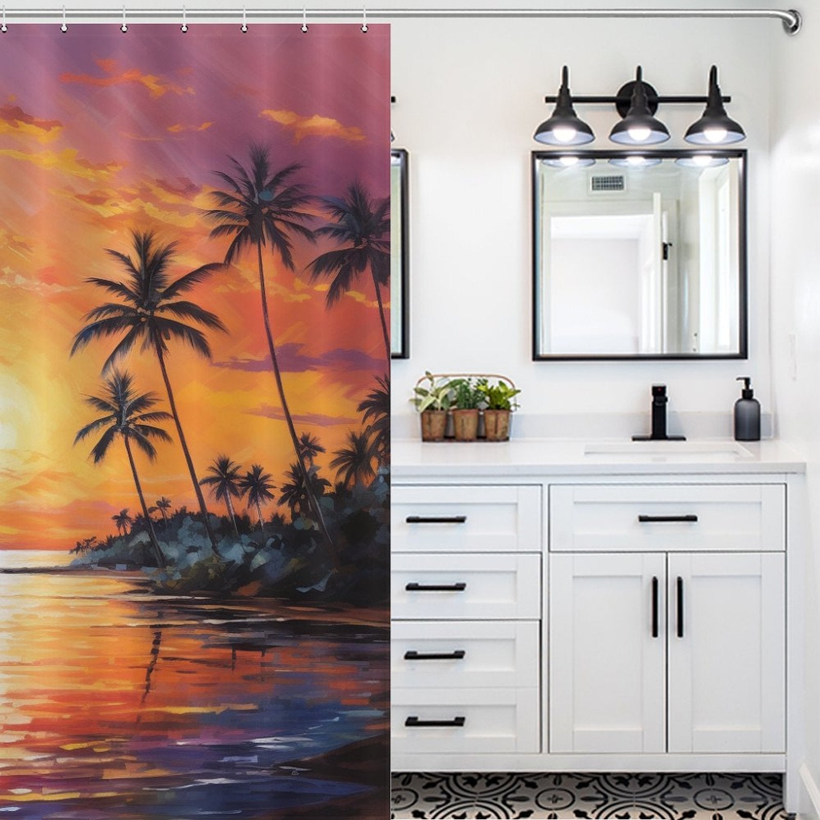 Palm trees  Beach Shower Curtain Shoreline Peace