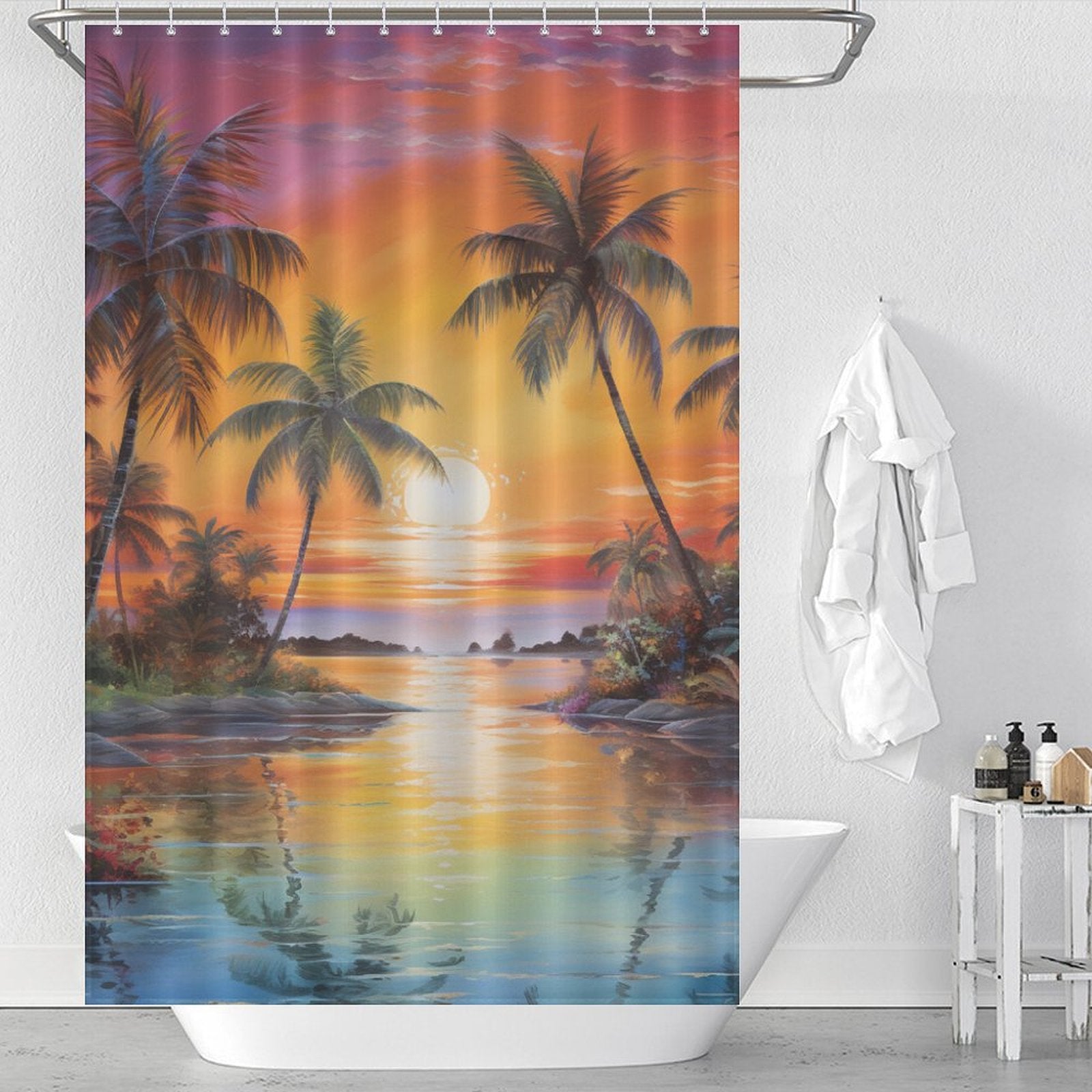 Palm trees Beach Shower Curtain Wave Splendor