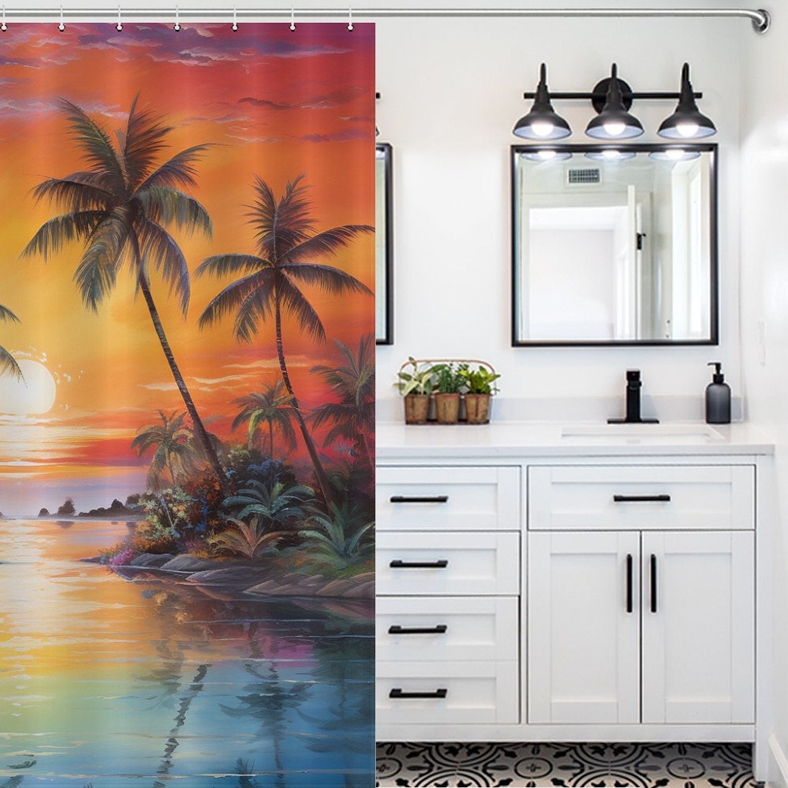 Palm trees Beach Shower Curtain Wave Splendor