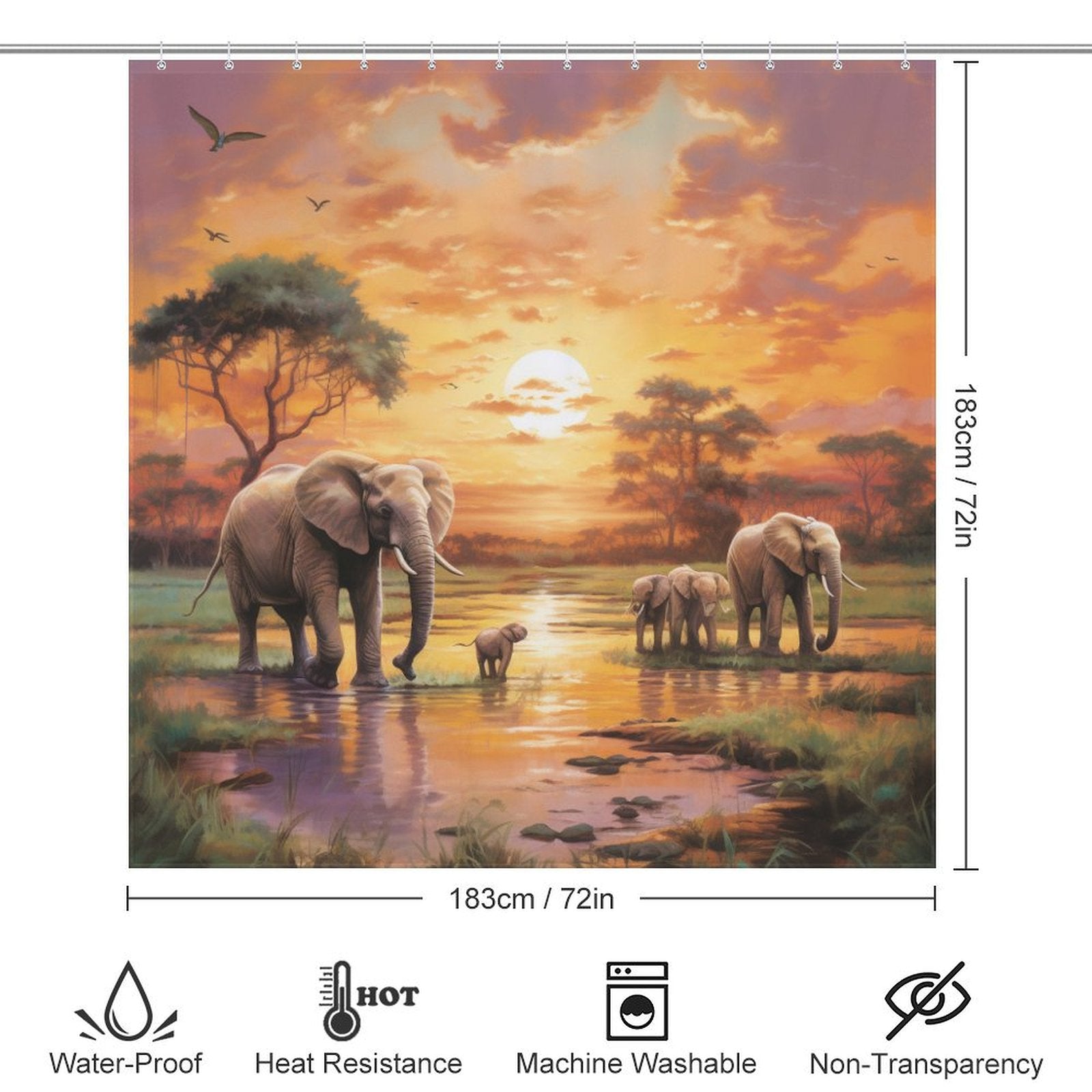 Pastel Sky Happy Elephant Shower Curtain