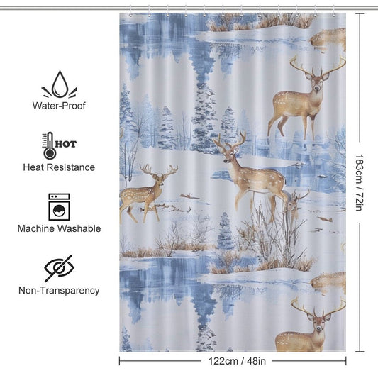 Peaceful Snow Deer Forest Winter Shower Curtain