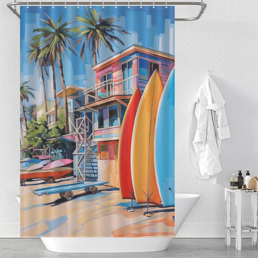 Peaceful Surfboards Beach Shower Curtain