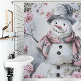 Pink Cute Snowman Winter Shower Curtain