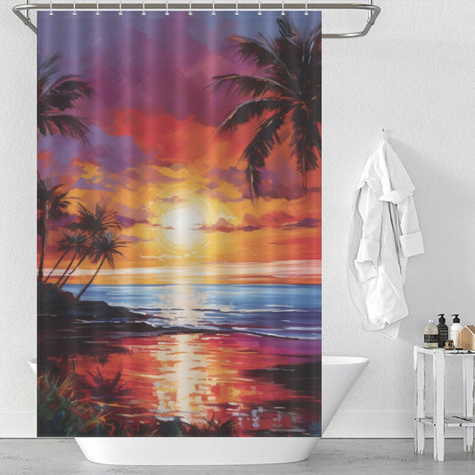 Pink Horizon Tropical Sunset Shower Curtain