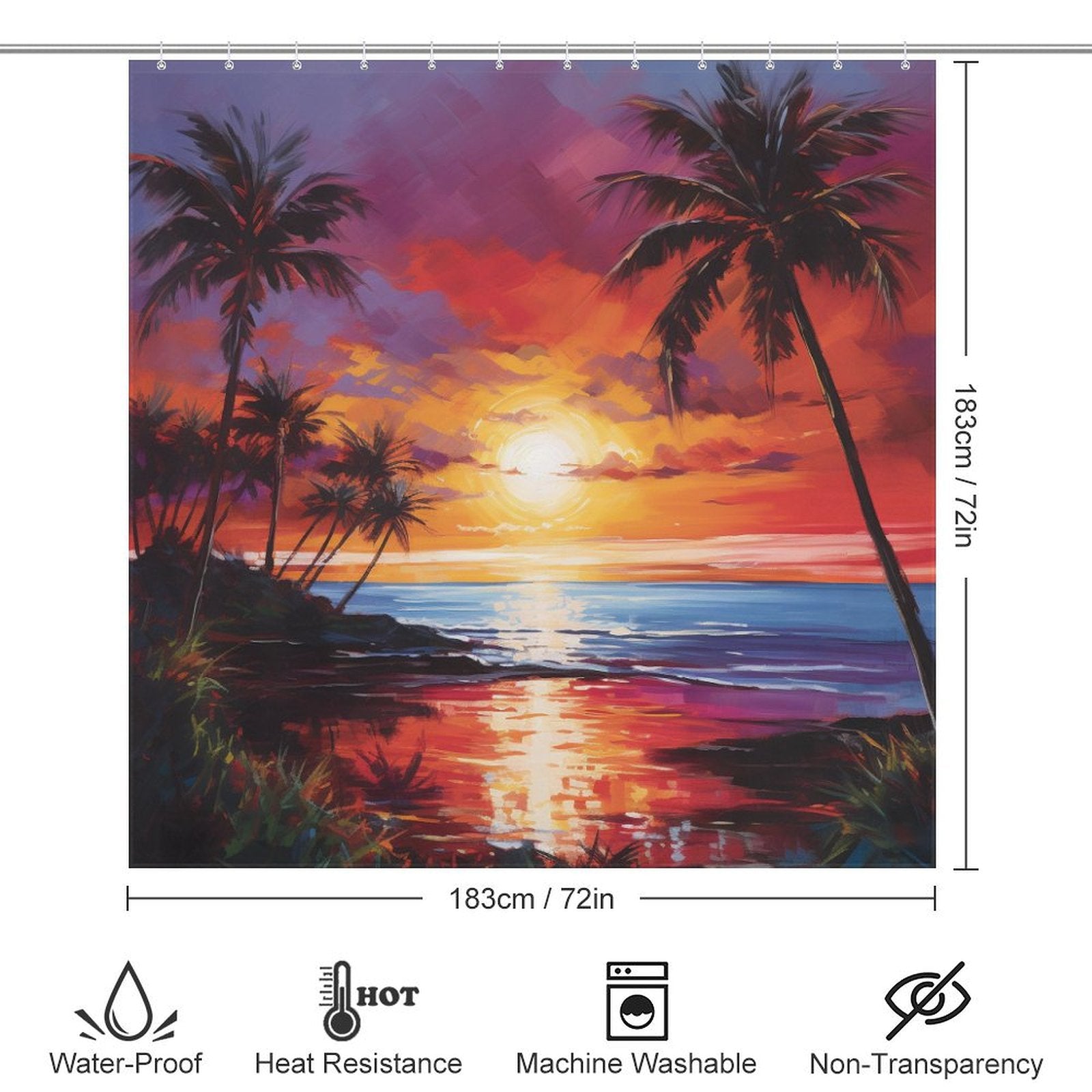 Pink Horizon Tropical Sunset Shower Curtain