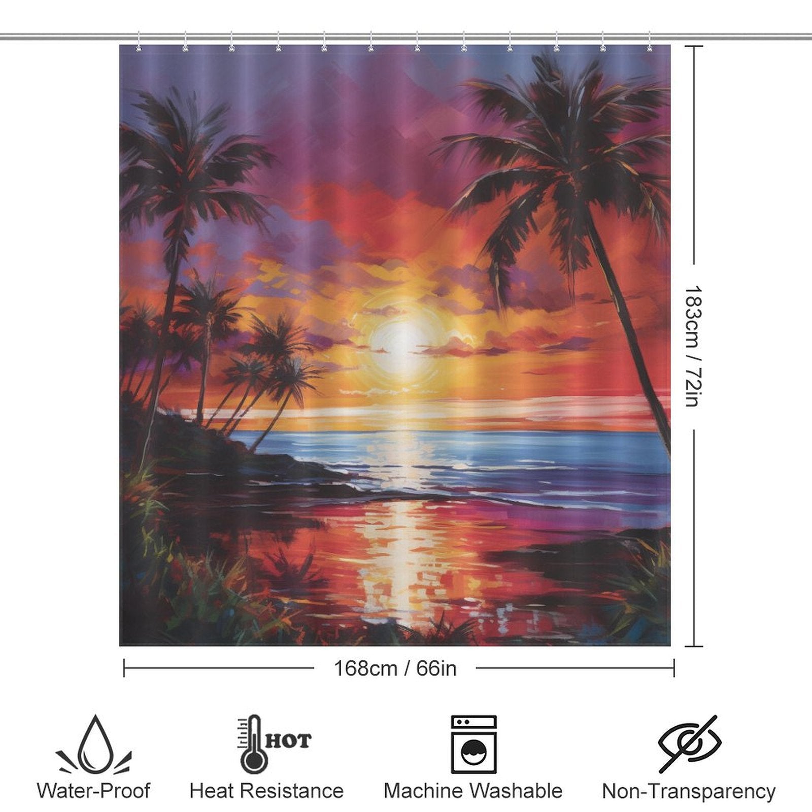 Pink Horizon Tropical Sunset Shower Curtain