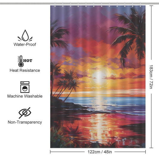 Pink Horizon Tropical Sunset Shower Curtain