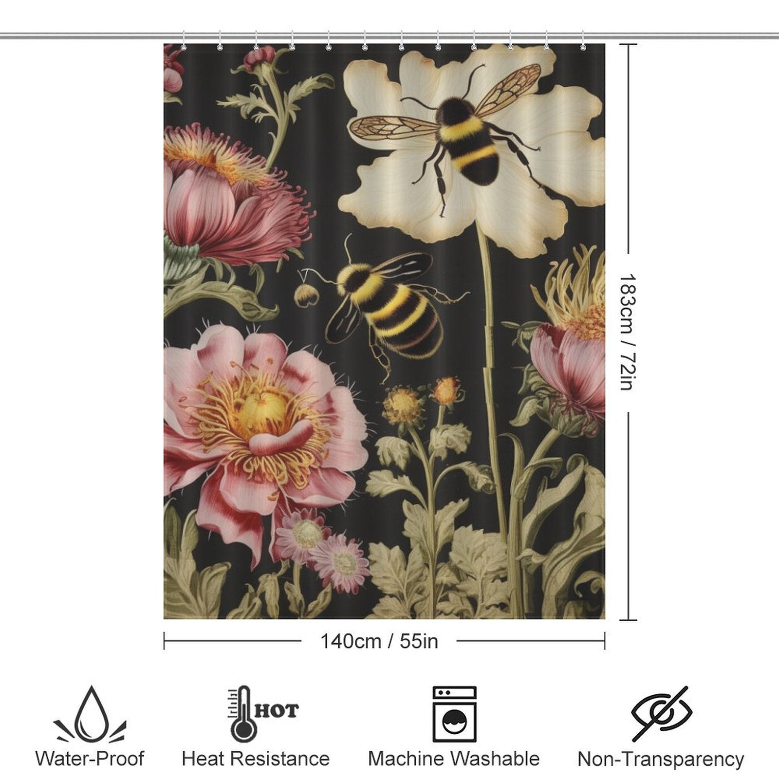 Playful Bumble Bee Shower Curtain