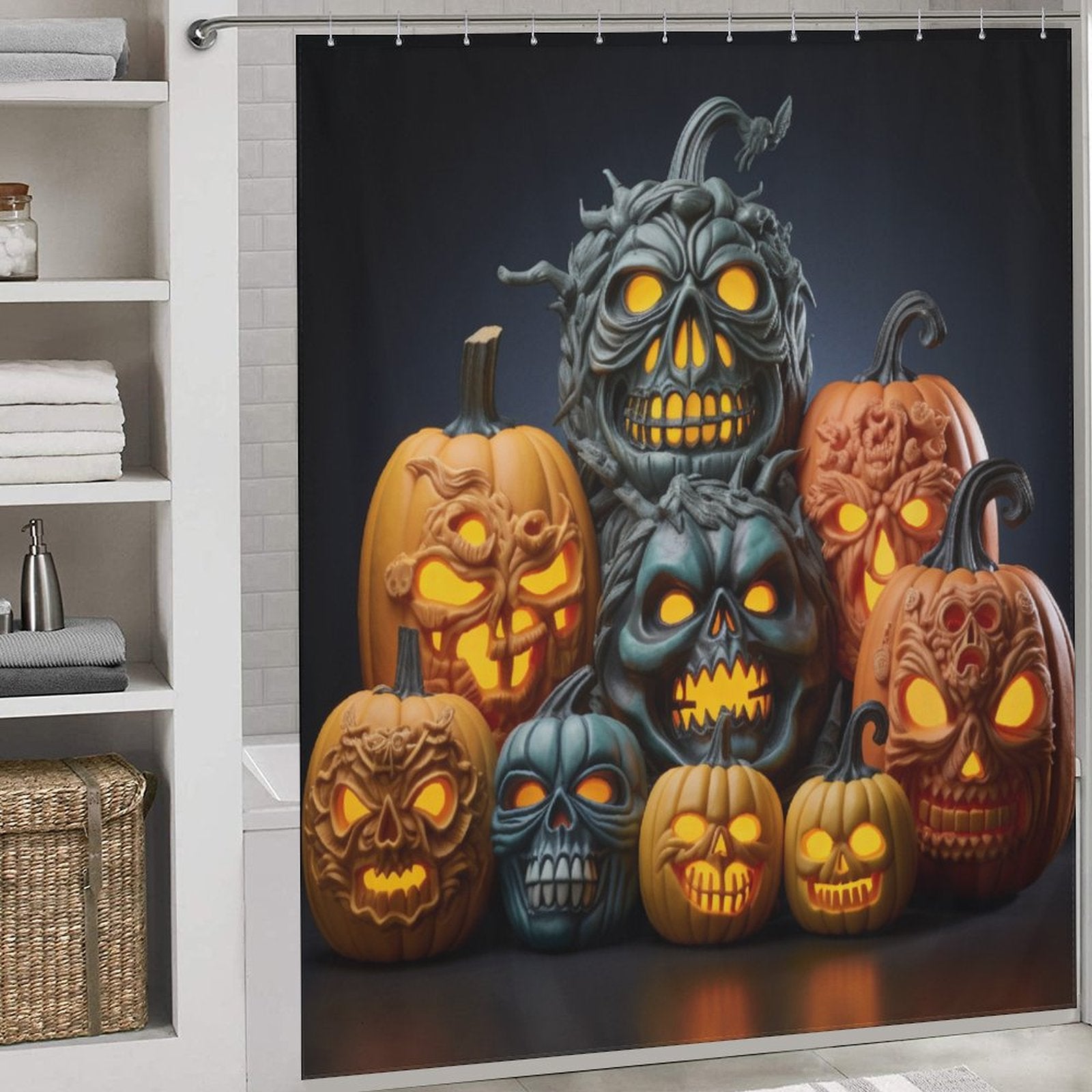 Playful Spooky Pumpkin Shower Curtain