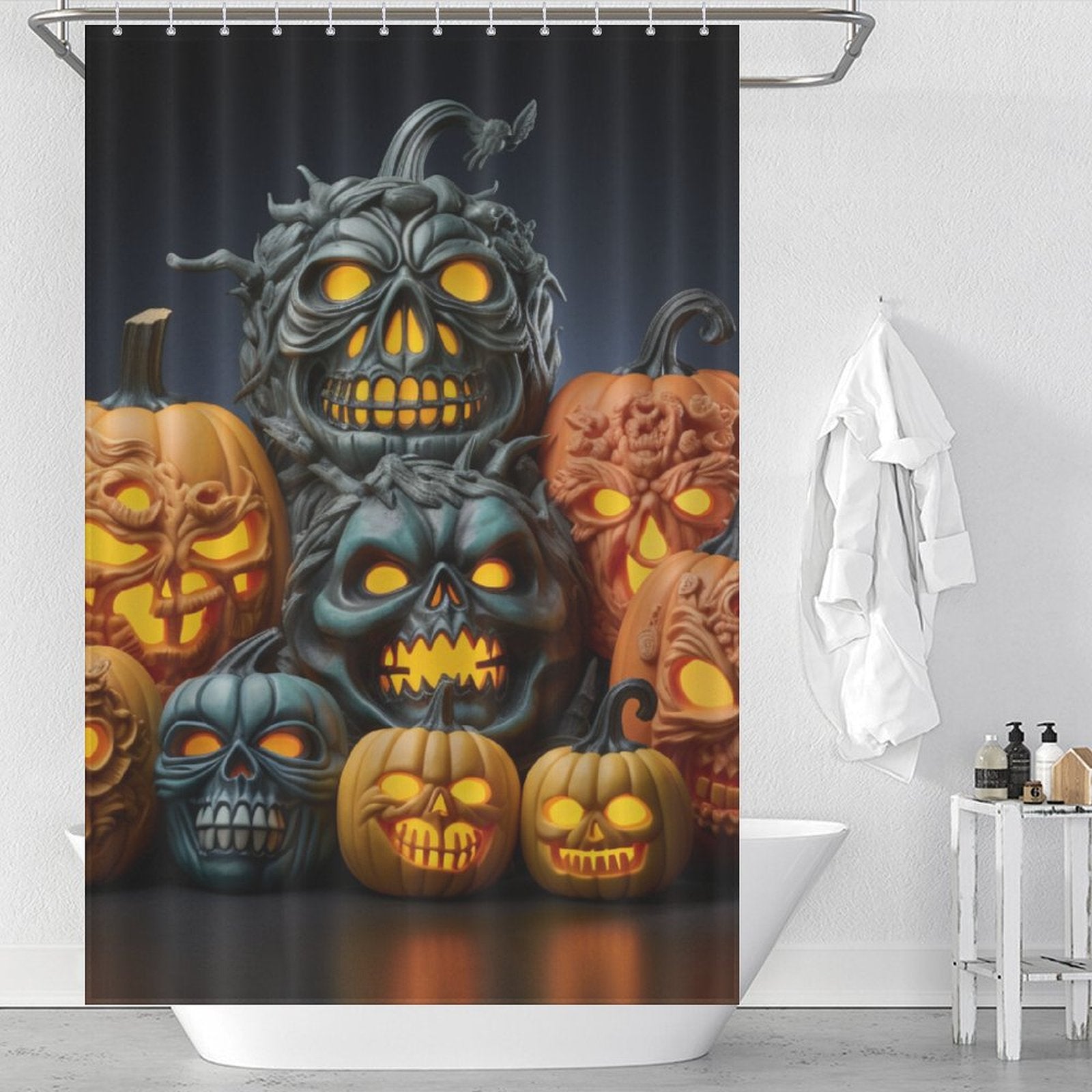 Playful Spooky Pumpkin Shower Curtain