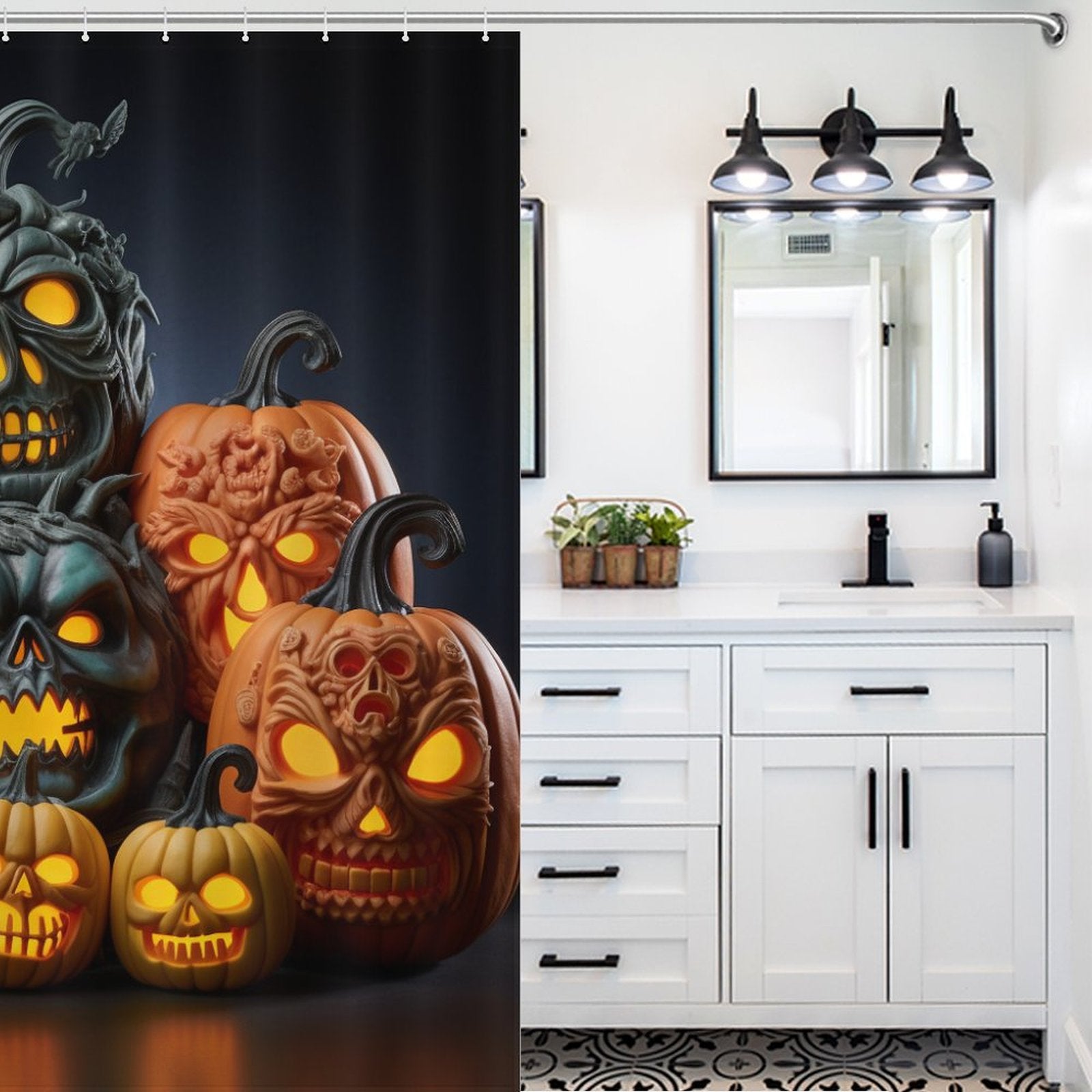 Playful Spooky Pumpkin Shower Curtain