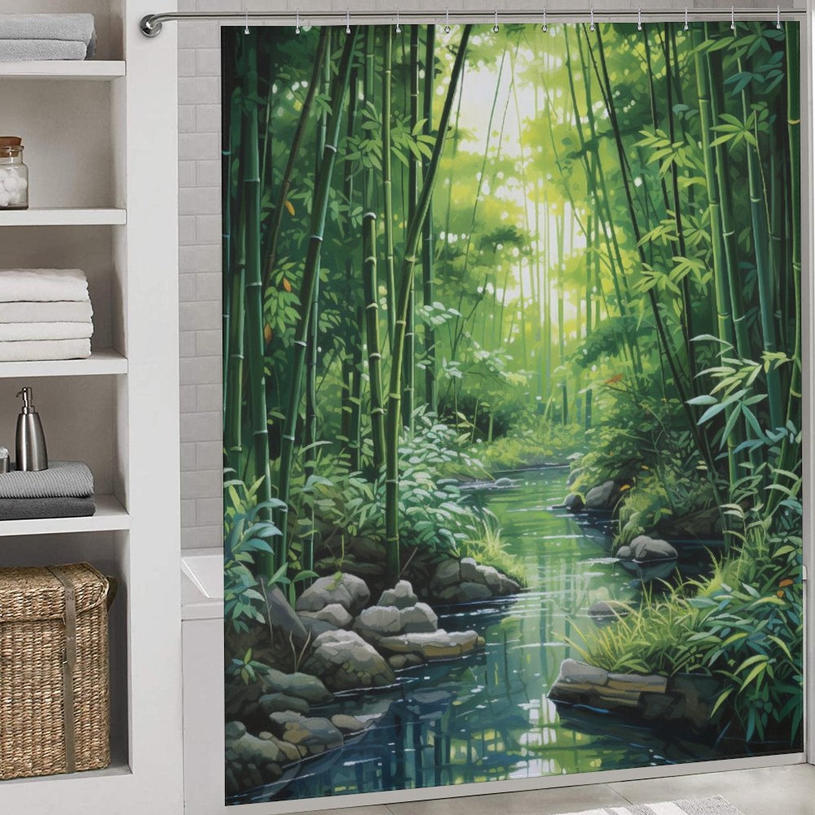 Realistic Forest Bamboo Shower Curtain