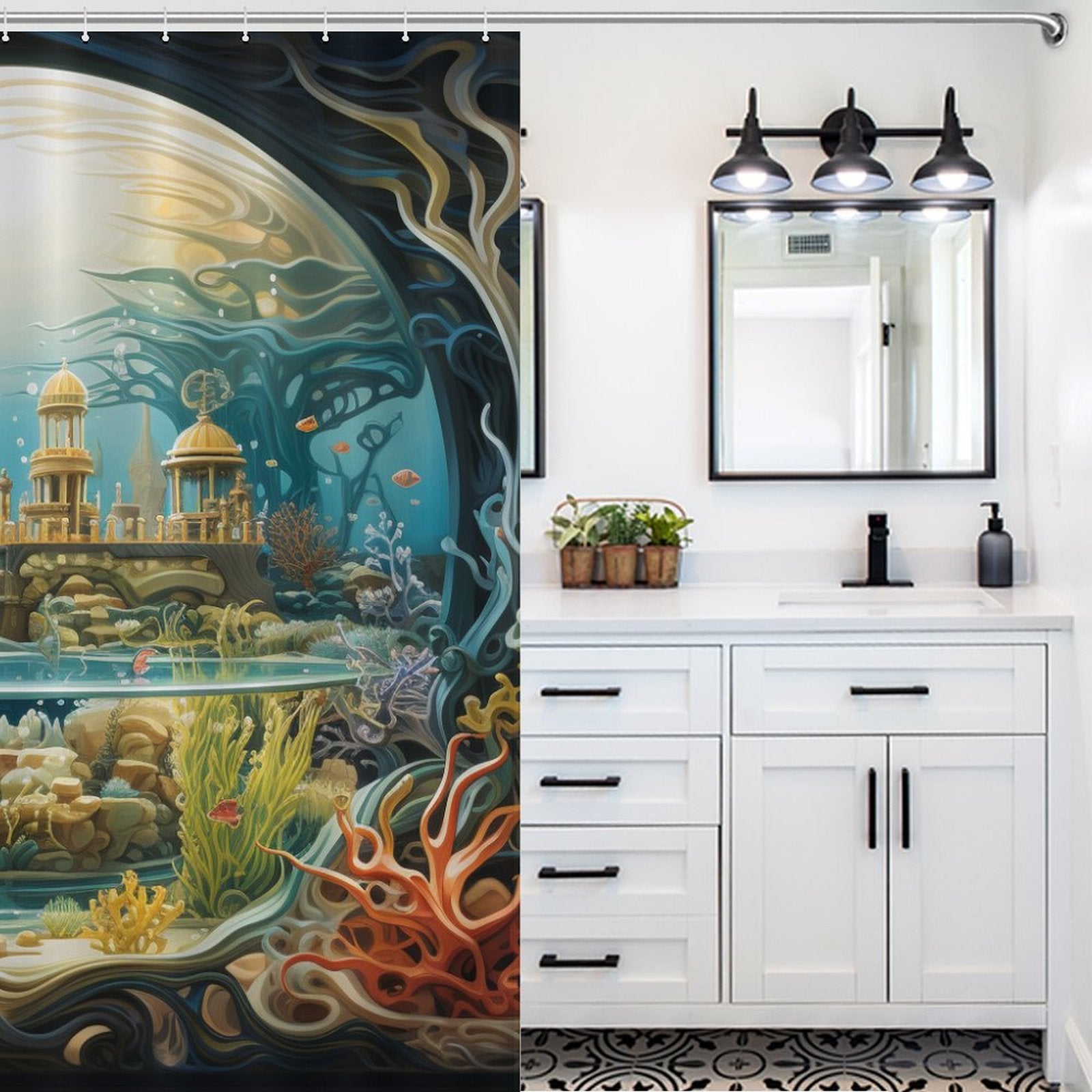 Realistic Vibrant Aquarium Shower Curtain