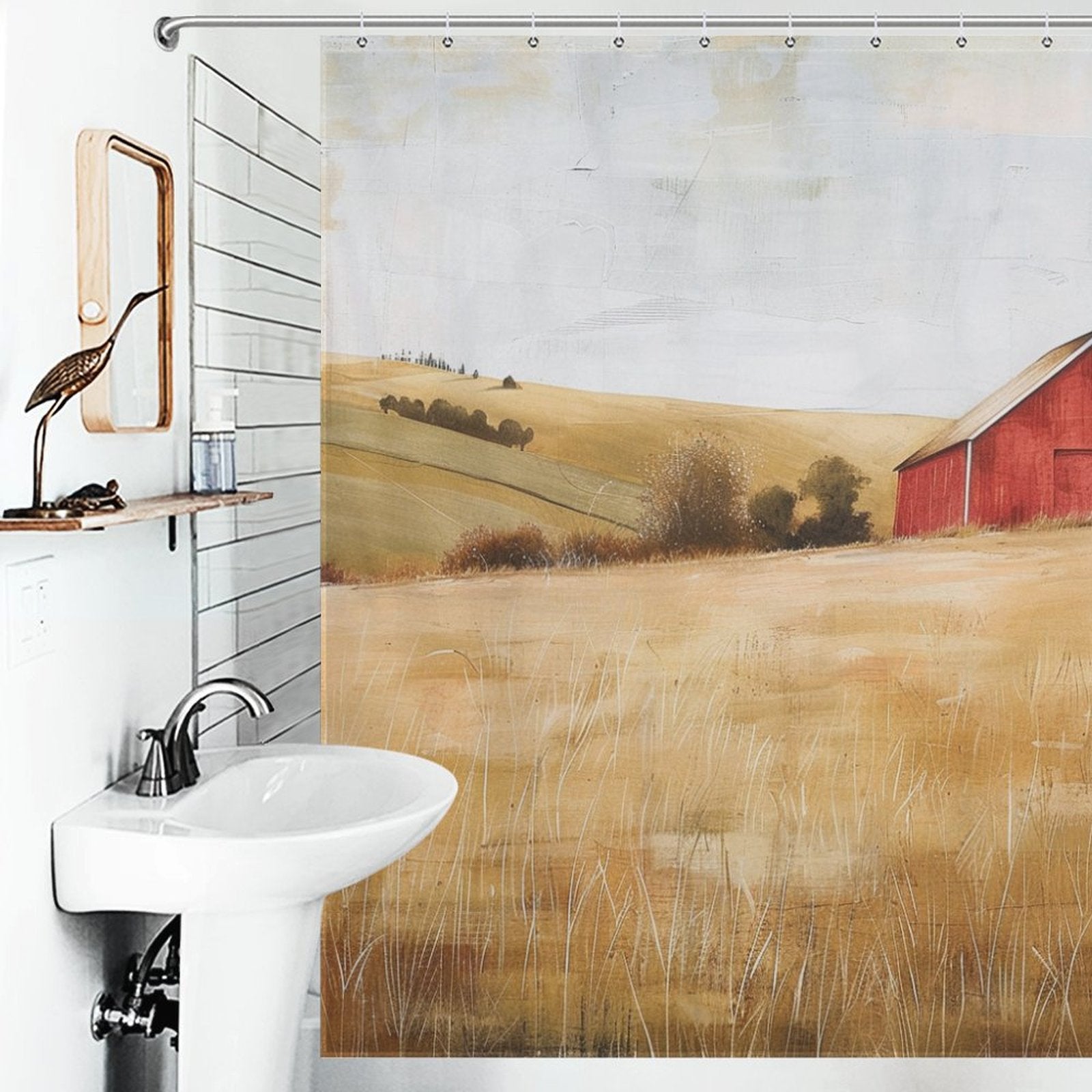 Red Barns Farmhouse Shower Curtain