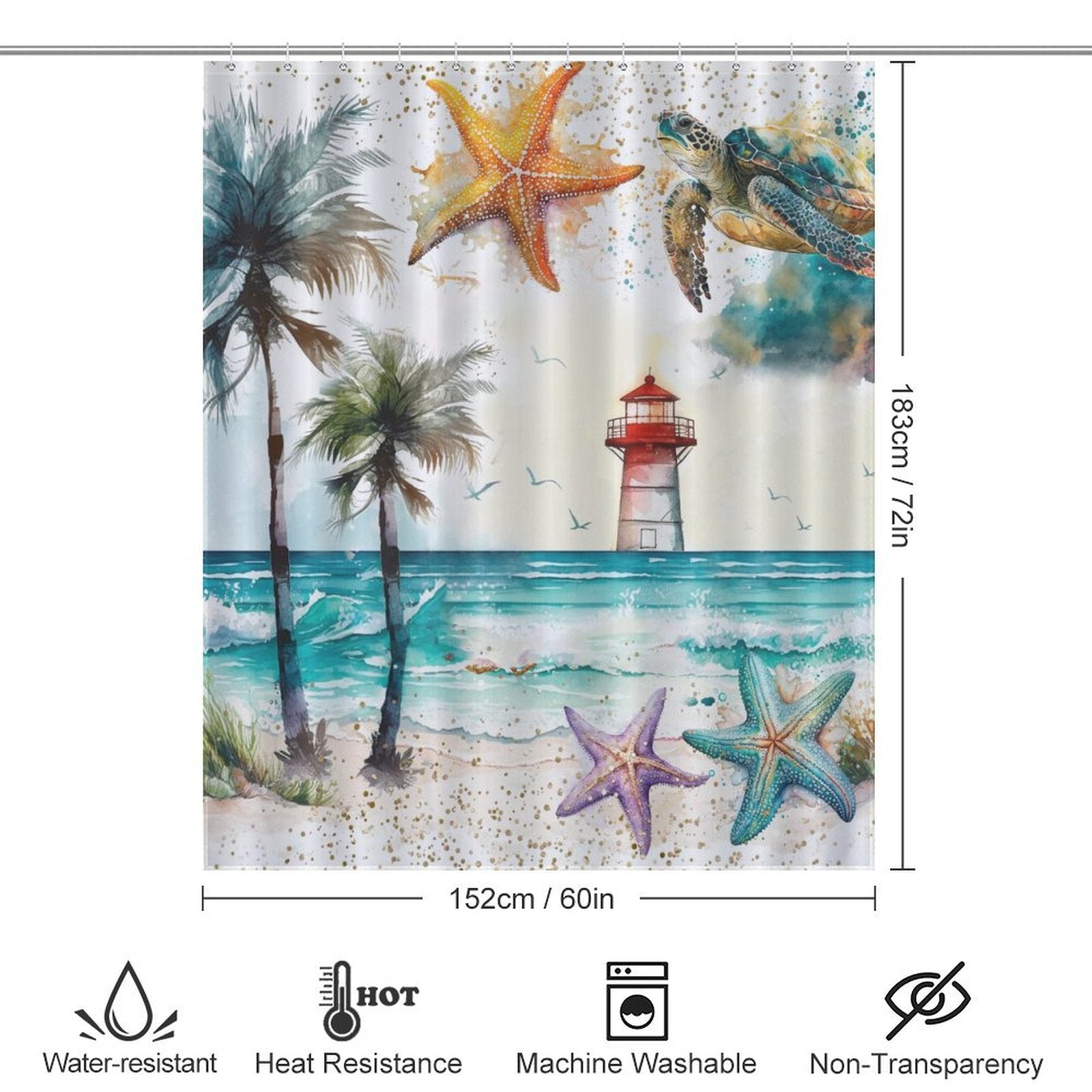 Red Lighthouse Scenery Beach Shower Curtain