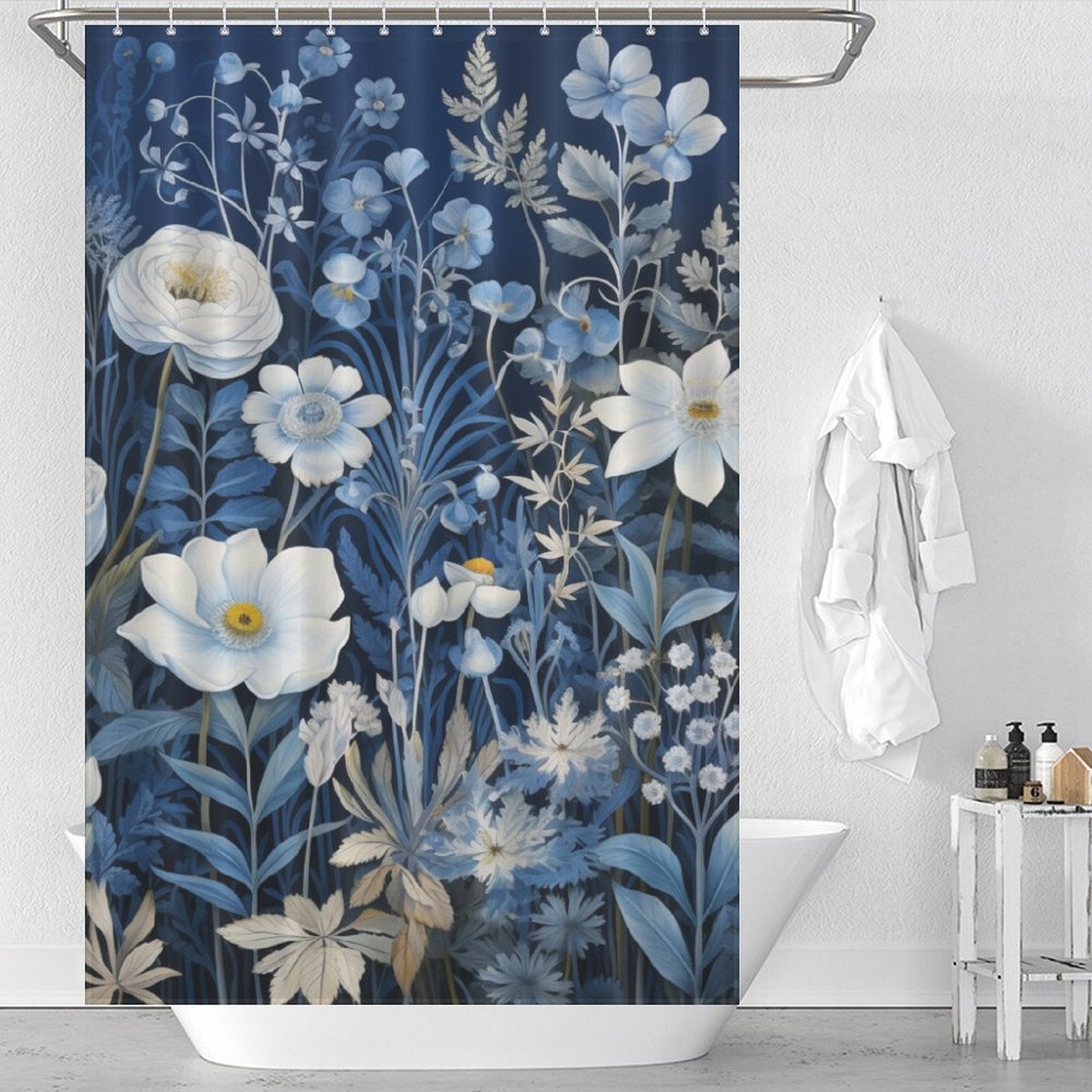 Refreshing Blue Floral Shower Curtain