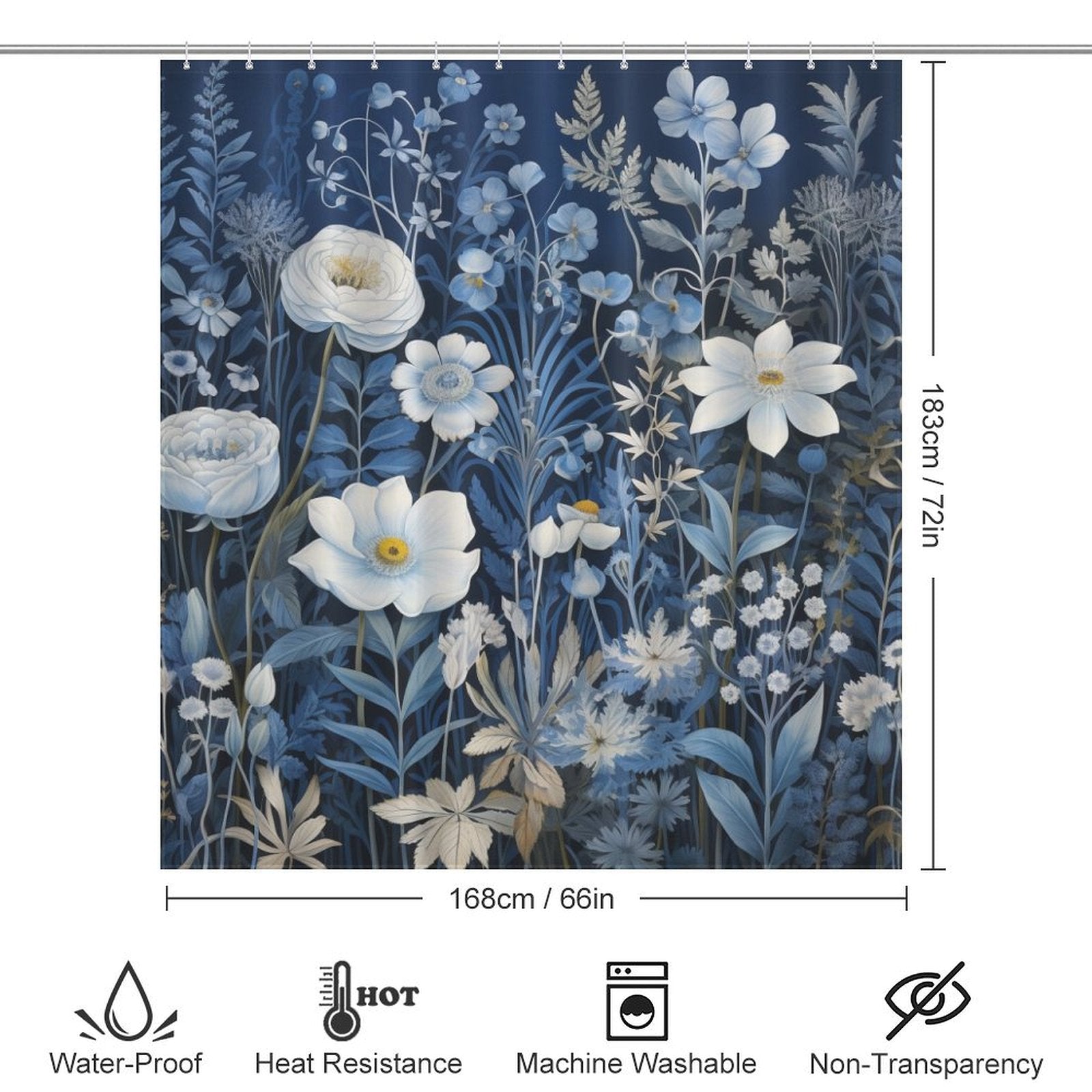 Refreshing Blue Floral Shower Curtain