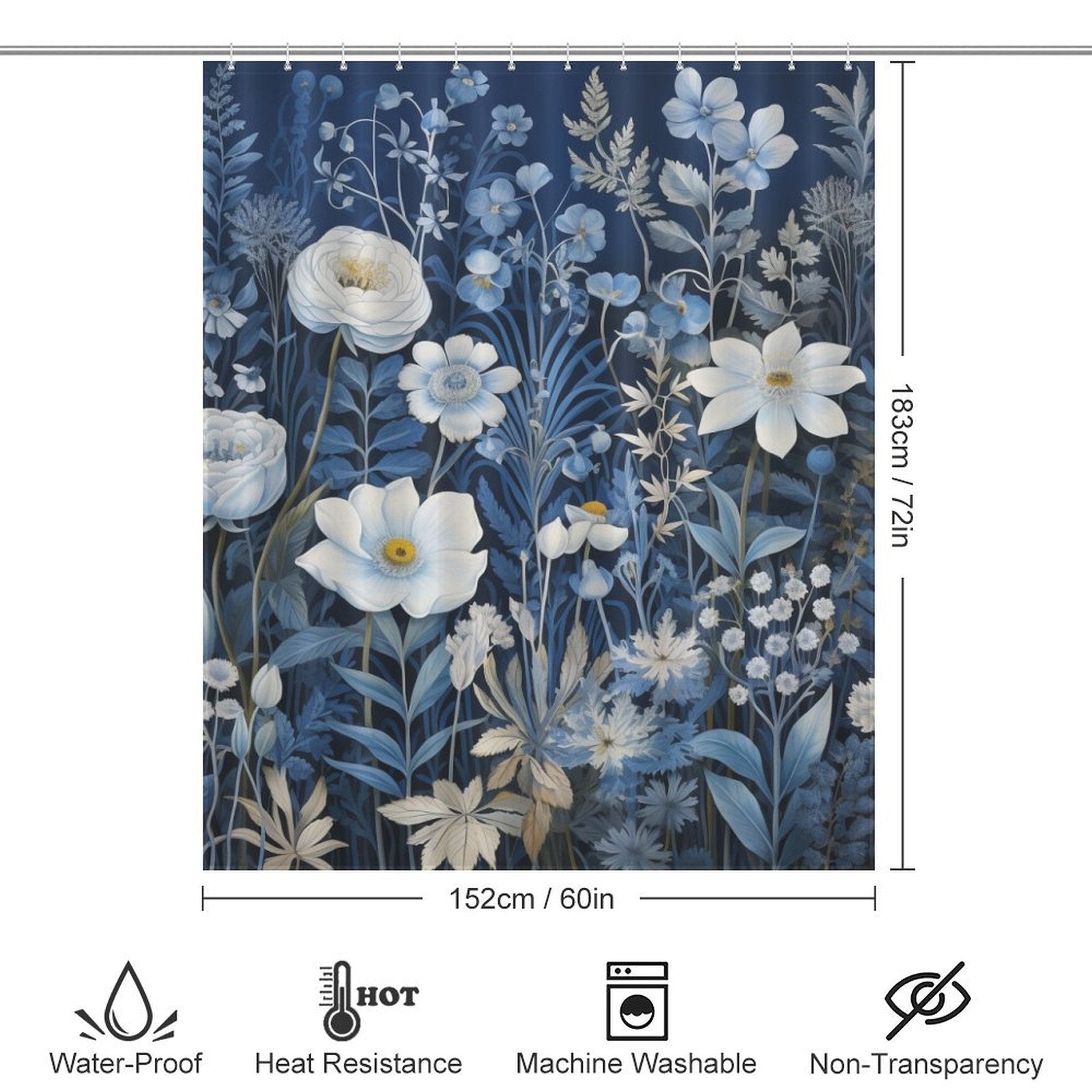 Refreshing Blue Floral Shower Curtain